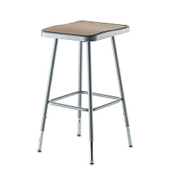 NPS 6300 Series Height Adjust Heavy Duty Square Seat Steel Stool, Backless, 500lb, 23.75" to 31.75" Height, Brown Seat, Gray Base (6324H)