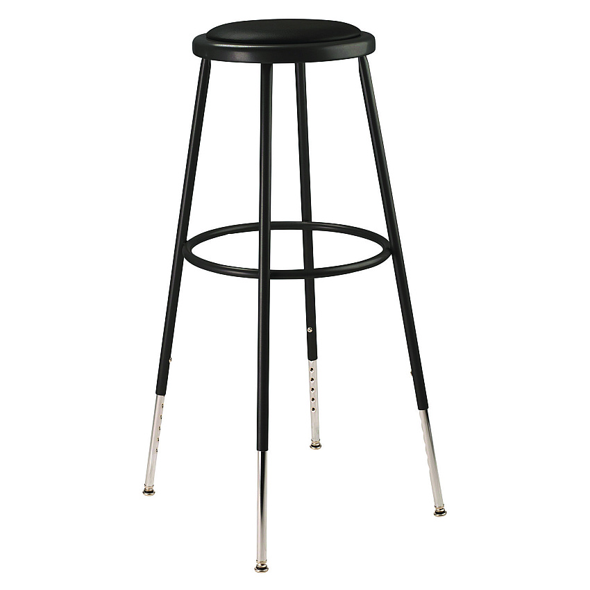 NPS 6400 Series Height Adjustable HD Vinyl Padded Steel Stool, Supports 500 lb, 30.5" to 38.5" Seat Height, Black Seat/Base (6430H10)