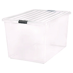 IRIS 132 Qt. Latch Lid Storage Box, 20.9" x 28.8" x 17.8", Clear/Black (100251)