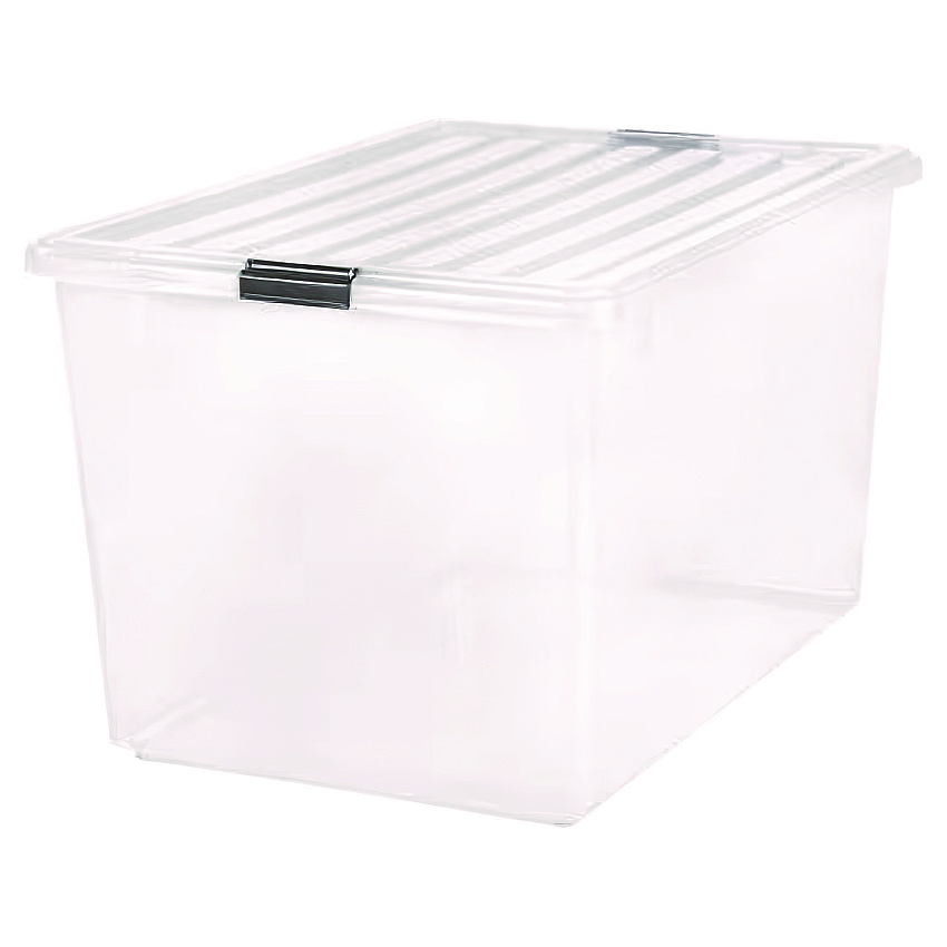 IRIS 132 Qt. Latch Lid Storage Box, 20.9" x 28.8" x 17.8", Clear/Black (100251)