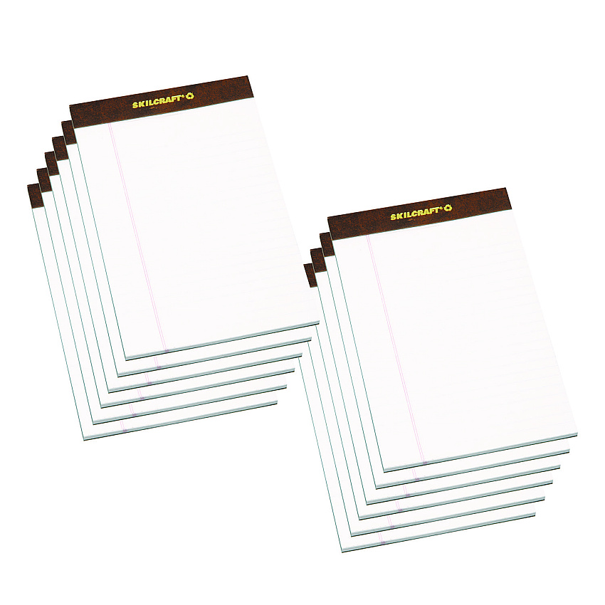 AbilityOne 7530013723107 SKILCRAFT Legal Pads, Wide/Legal Rule, Brown Leatherette Headband, 50 White 5 x 8 Sheets, Dozen