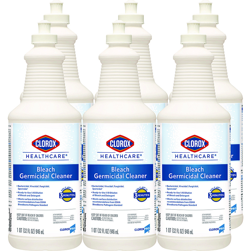 Clorox Healthcare Bleach Germicidal Cleaner, 32 oz Pull-Top Bottle, 6/Carton (68832)