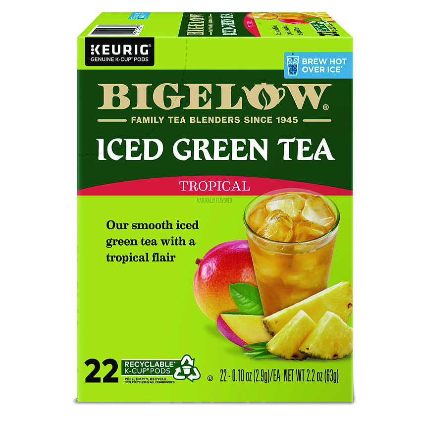 Bigelow Tropical Iced Green Tea, K-Cup, 0.10 oz, 22/Box (2870)