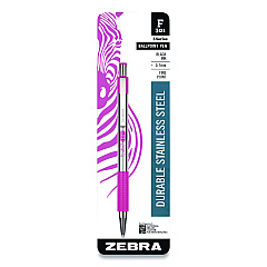 Zebra F-301 Ballpoint Pen, Retractable, Fine 0.7 mm, Black Ink, Stainless Steel/Pink Barrel (37111)
