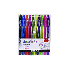 Zebra Doodler'z Gel Pen, Stick, Bold 1 mm, Assorted Fashion/Neon Ink and Barrel Colors, 10/Pack (41810)