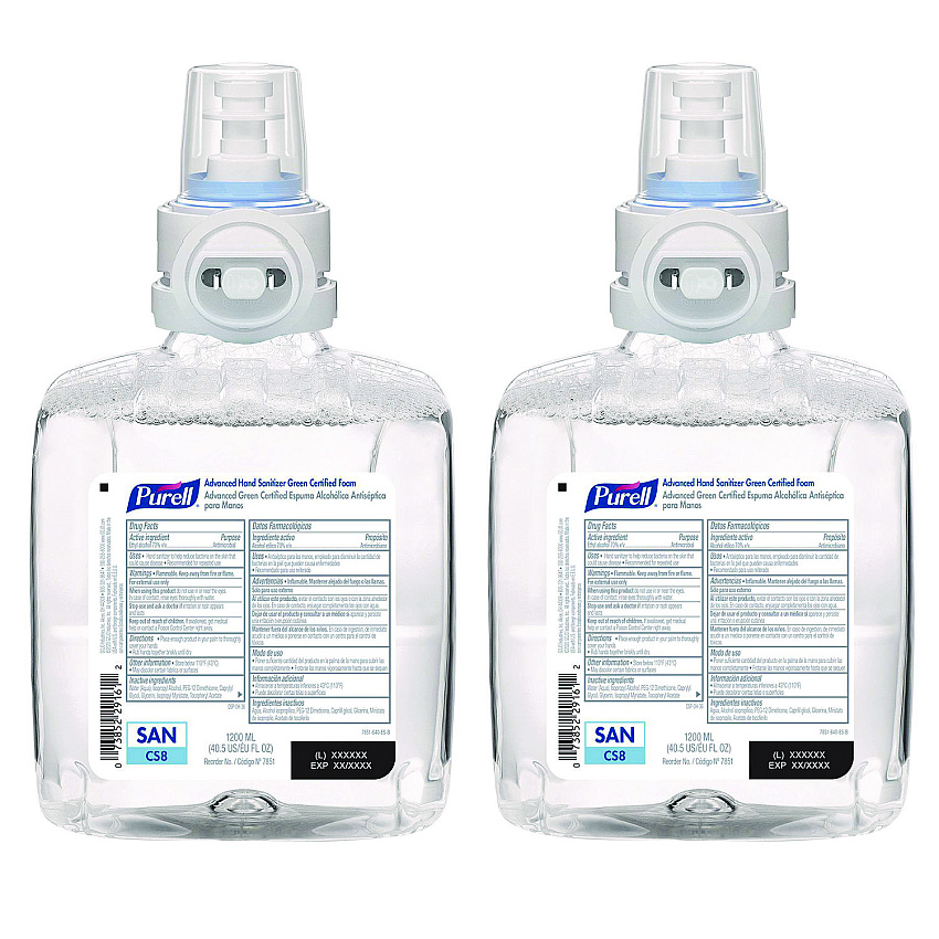PURELL Green Certified Advanced Refreshing Foam Hand Sanitizer, For CS8, 1,200 mL, Fragrance-Free, 2/Carton (785102CT)