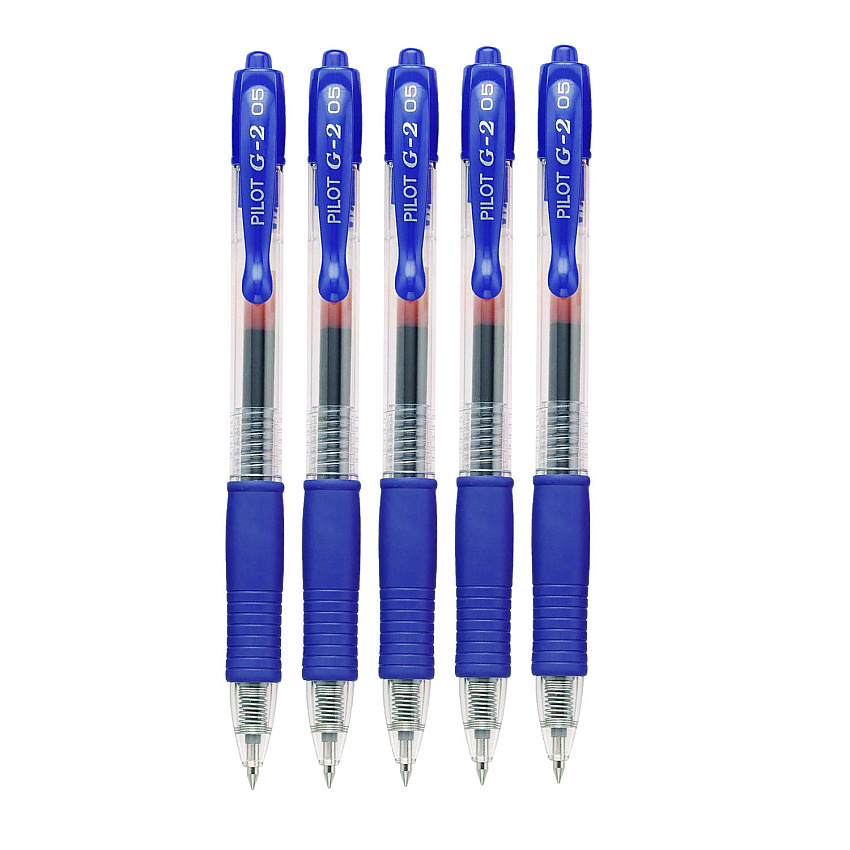Pilot G2 Premium Gel Pen, Retractable, Extra-Fine 0.5 mm, Blue Ink, Smoke/Blue Barrel, 5/Pack (31298)