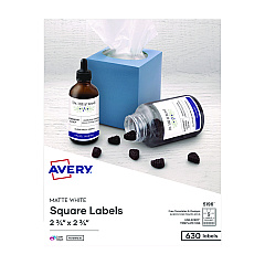 Avery Laser/Inkjet Media Labels, Inkjet/Laser Printers, 2.75" x 2.75", Matte White, 9 Labels/Sheet, 70 Sheets/Box (5196)