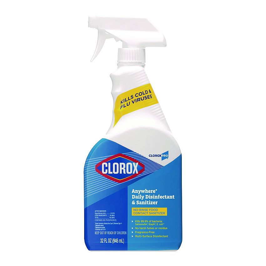 Clorox Anywhere Daily Disinfectant and Sanitizer, Unscented, 32 oz Spray Bottle (01698)
