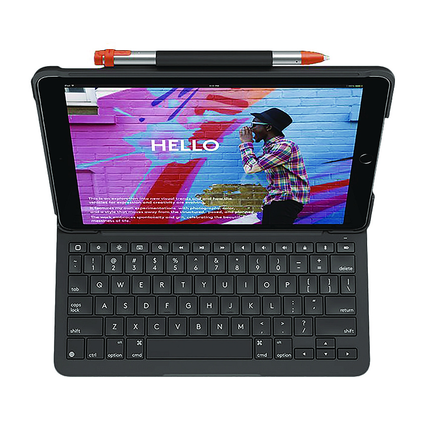 Compatible Logitech Slim Folio Plastic Keyboard Case for iPad 7th, 8th Generation, Graphite (24428106)