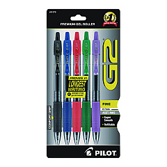 Pilot G2 Premium Gel Pen, Retractable, Fine 0.7 mm, Assorted Ink and Barrel Colors, 5/Pack (31079)