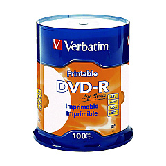 Verbatim DVD-R LifeSeries Inkjet Printable Disc, 4.7 GB, 16x, Spindle, White, 100/Pack (98491)