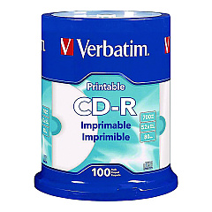 Verbatim CD-R Printable Recordable Disc, 700 MB/80 min, 52x, Spindle, White, 100/Pack (98493)
