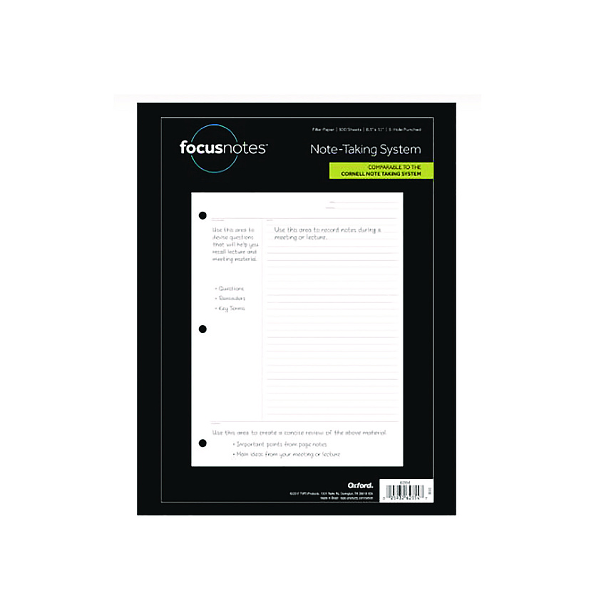 TOPS FocusNotes Filler Paper, 3-Hole Punched, 8.5 x 11, Cornell Rule, 100/Pack (62354)