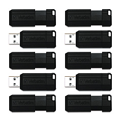 Verbatim PinStripe USB 2.0 Flash Drive, 32 GB, Black, 10/Pack (70062)