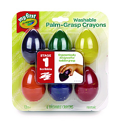 Crayola My First Washable Palm Grasp Crayons, Assorted Colors, 6/Pack (2753071)