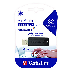 Verbatim PinStripe USB 3.2 Flash Drive, 32 GB, Black (49317)