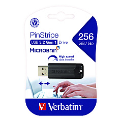 Verbatim PinStripe USB 3.2 Flash Drive, 256 GB, Black (49320)