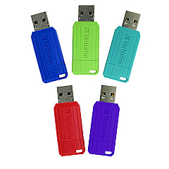 Verbatim PinStripe USB 2.0 Flash Drive, 16 GB, Assorted Colors, 5/Pack (99813)