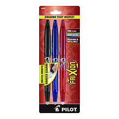 Pilot FriXion Ball Erasable Gel Pen, Stick, Fine 0.7 mm, Assorted Ink and Barrel Colors, 3/Pack (31557)