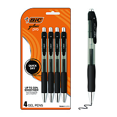 BIC Gel-ocity Pro Gel Pen, Retractable, Medium 0.7 mm, Black Ink, Translucent Black/Black Barrel, 4/Pack (RPGLP4BLK)