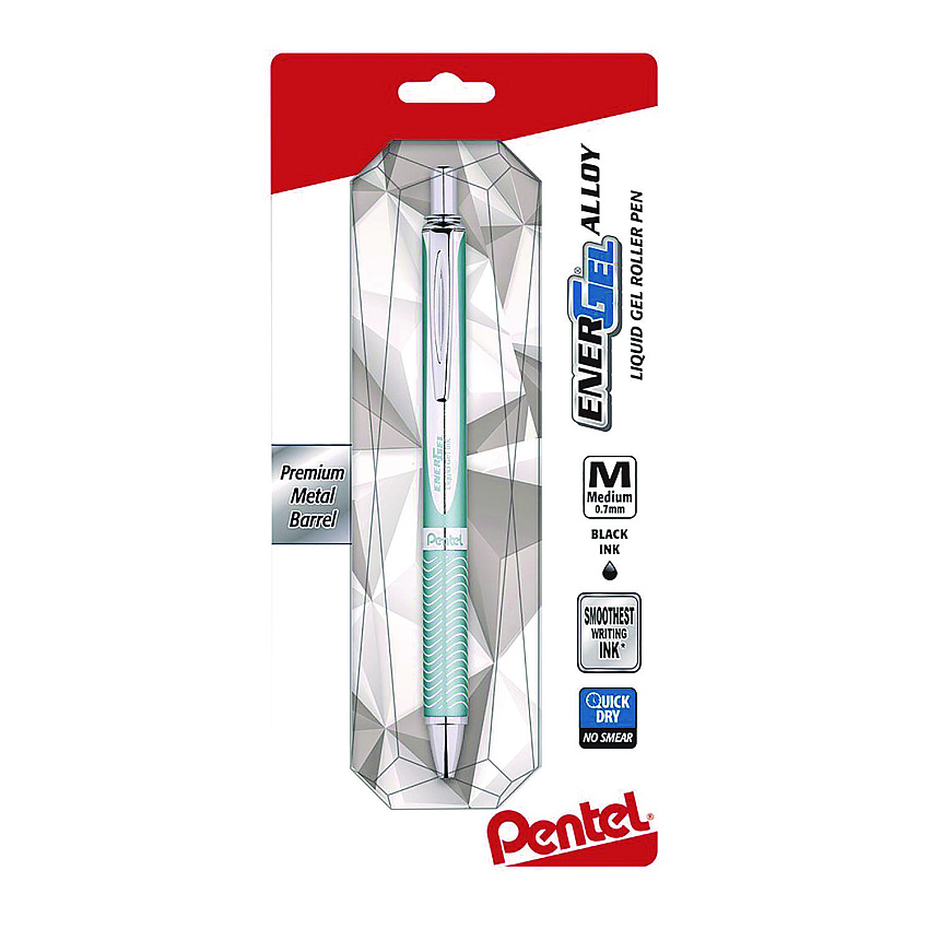 Pentel EnerGel Alloy RT Gel Pen, Retractable, Medium 0.7 mm, Black Ink, Blue/Aluminum Barrel (BL407LSBPA)