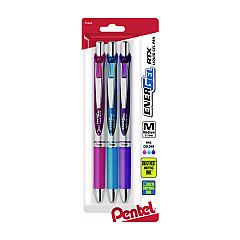 Pentel EnerGel RTX Gel Pen, Retractable, Medium 0.7 mm, Assorted Pastel Ink and Barrel Colors, 3/Pack (BL77BP3M1)