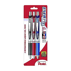 Pentel EnerGel RTX Deluxe Gel Pen, Retractable, Medium 0.7 mm, Assorted Ink and Barrel Colors, 3/Pack (BL77BP3M)