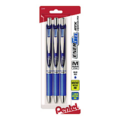 Pentel EnerGel RTX Gel Pen, Retractable, Medium 0.7 mm, Blue Ink, Blue/Silver Barrel, 3/Pack (BL77BP3C)