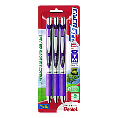 Pentel EnerGel RTX Deluxe Gel Pen, Retractable, Medium 0.7 mm, Purple Ink, Purple/Silver Barrel, 3/Pack (BL77BP3V)