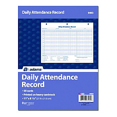 Adams Attendance Records, One Part (No Copies), 11 x 8.5, 50 Forms Total (9493)