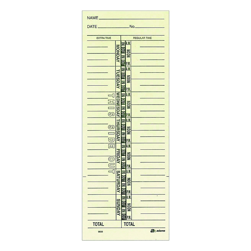 Adams Time Cards for Acroprint, Amano and Lathem Time Clocks, One Side, 3.38" x 9", 200/Pack (9659200)