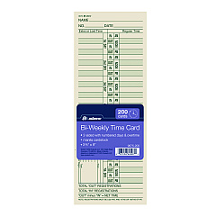 Adams Time Cards for Acroprint, Amano and Lathem Time Clocks, Two Sides, Bi-Weekly, 3.38" x 9", 200/Pack (9675200)