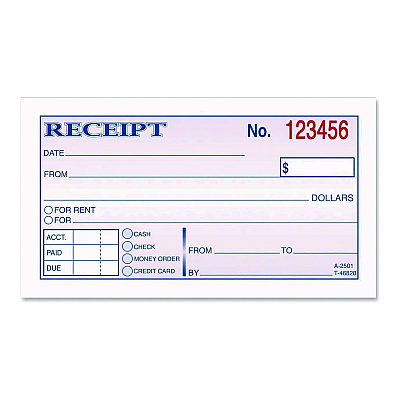 Adams Money/Rent Receipt Book, Two-Part Carbonless, 4.88 x 2.75, 50 Forms Total (DC2501)