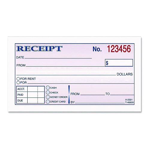 Adams Money/Rent Receipt Book, Two-Part Carbonless, 4.88 x 2.75, 50 Forms Total (DC2501)