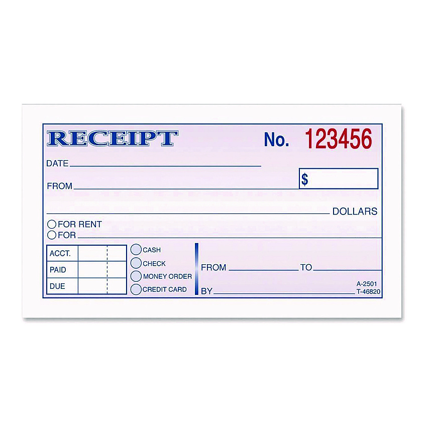 Adams Money/Rent Receipt Book, Two-Part Carbonless, 4.88 x 2.75, 50 Forms Total (DC2501)