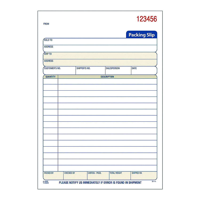 Adams Multipart Packing List Forms, Three-Part Carbonless, 5.56 x 7.94, 50 Forms Total (T5082)