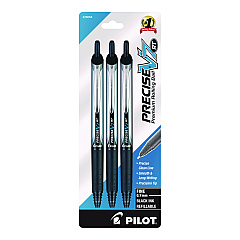 Pilot Precise V7RT Roller Ball Pen, Retractable, Fine 0.7 mm, Black Ink and Barrel, 3/Pack (26058)