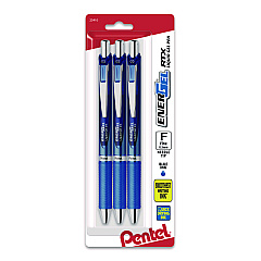 Pentel EnerGel RTX Deluxe Gel Pen, Retractable, Fine 0.5 mm, Blue Ink, Blue/Silver Barrel, 3/Pack (BLN75BP3C)