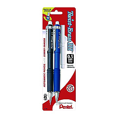 Pentel Twist-Erase III Mechanical Pencil, 0.5 mm, HB (#2), Black Lead, Black/Blue Barrel, 2/Pack (QE515BPK6)