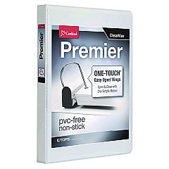 Cardinal Premier Easy Open ClearVue Locking Slant-D Ring Binder, 3 Rings, 1" Capacity, 11 x 8.5, White (10300)