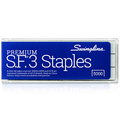 Swingline S.F. 3 Premium Staples, 0.25" Leg, 0.5" Crown, Steel, 5,000/Box (35440)