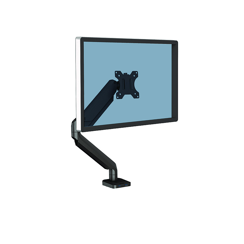Fellowes Platinum Series Single Monitor Arm, For 30" Monitors, 360 deg Rotation, 180 deg Tilt, 360 deg Pan, Black, Supports 20 lb (8043301)