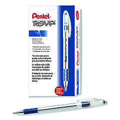 Pentel R.S.V.P. Ballpoint Pen, Stick, Medium 1 mm, Blue Ink, Clear/Blue Barrel, Dozen (BK91C)