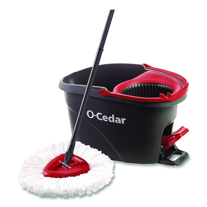 O-Cedar EZWring Spin Mop System, White Microfiber Head, Up to 51" Adjustable Red/Gray Handle (148473EA)