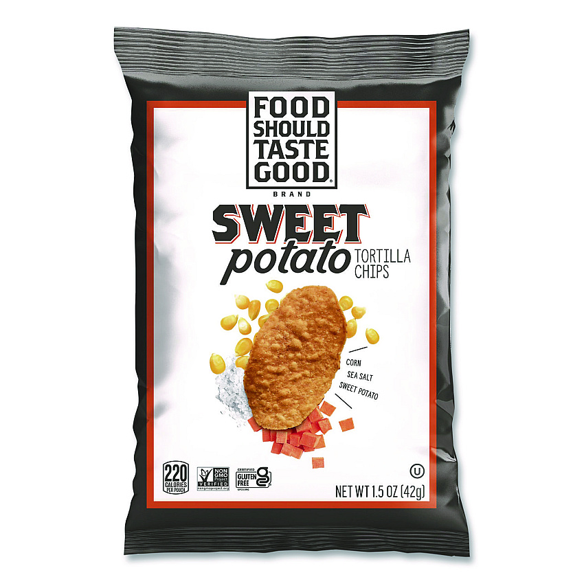 Food Should Taste Good Tortilla Chips, Sweet Potato with Sea Salt, 1.5 oz, 24/Carton (77612)