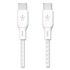 Belkin BOOST CHARGE Braided USB-C to USB-C Cable, 100 W Power Delivery, 6.6 ft, White, 2/Pack (CAB014BT2MWH)