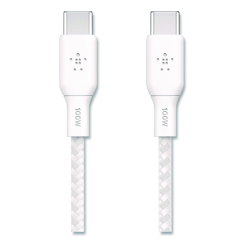 Belkin BOOST CHARGE Braided USB-C to USB-C Cable, 100 W Power Delivery, 6.6 ft, White, 2/Pack (CAB014BT2MWH)