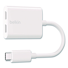 Belkin RockStar USB-C Audio + Charge Adapter, White (F7U081BTWH)
