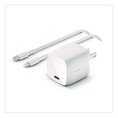 Belkin BOOST CHARGE USB-C PD 3.0 PPS Wall Charger + USB-C to Lightning Cable, White (WCA005DQ1MWH)